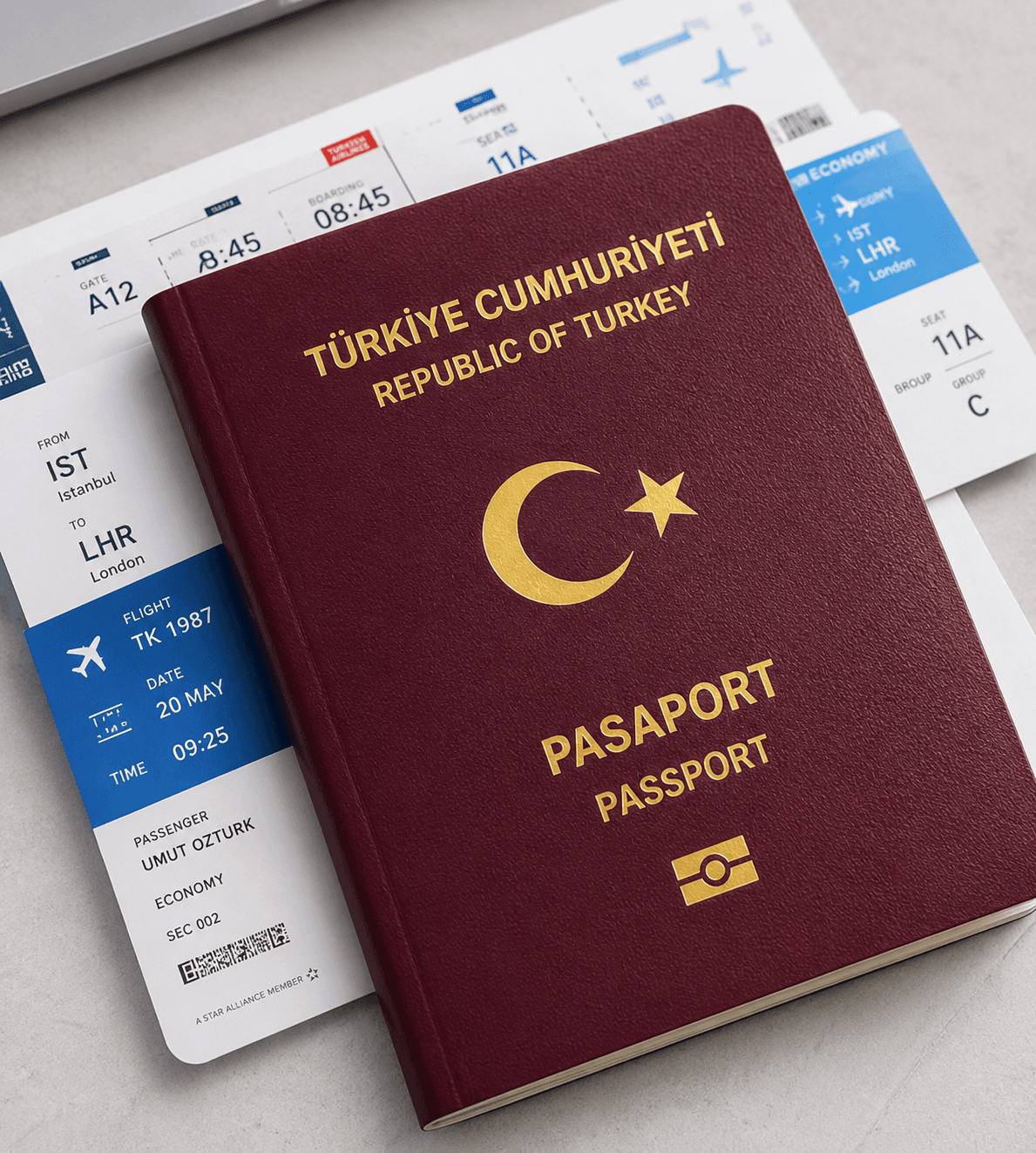 Passport, travel cards and map