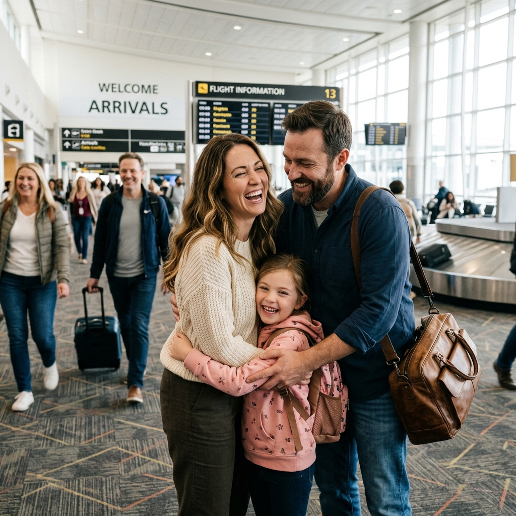 family reunited at arrivals